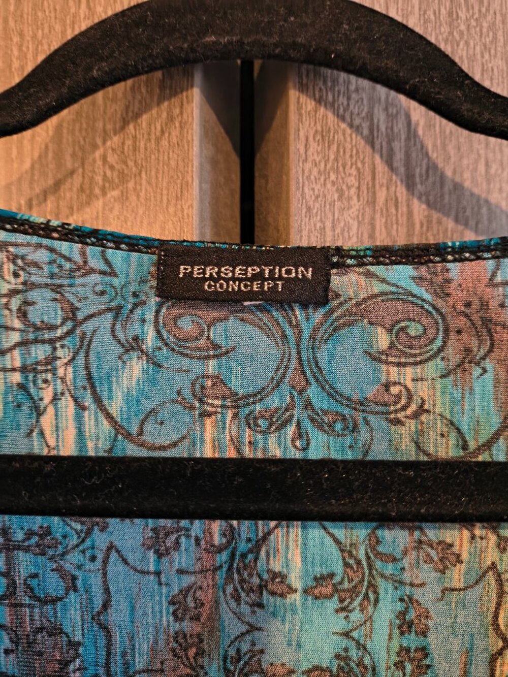 Perception Concept Blue Multi Patterend Long Sleeve V-Neck Blouse Party Office - Picture 7 of 8